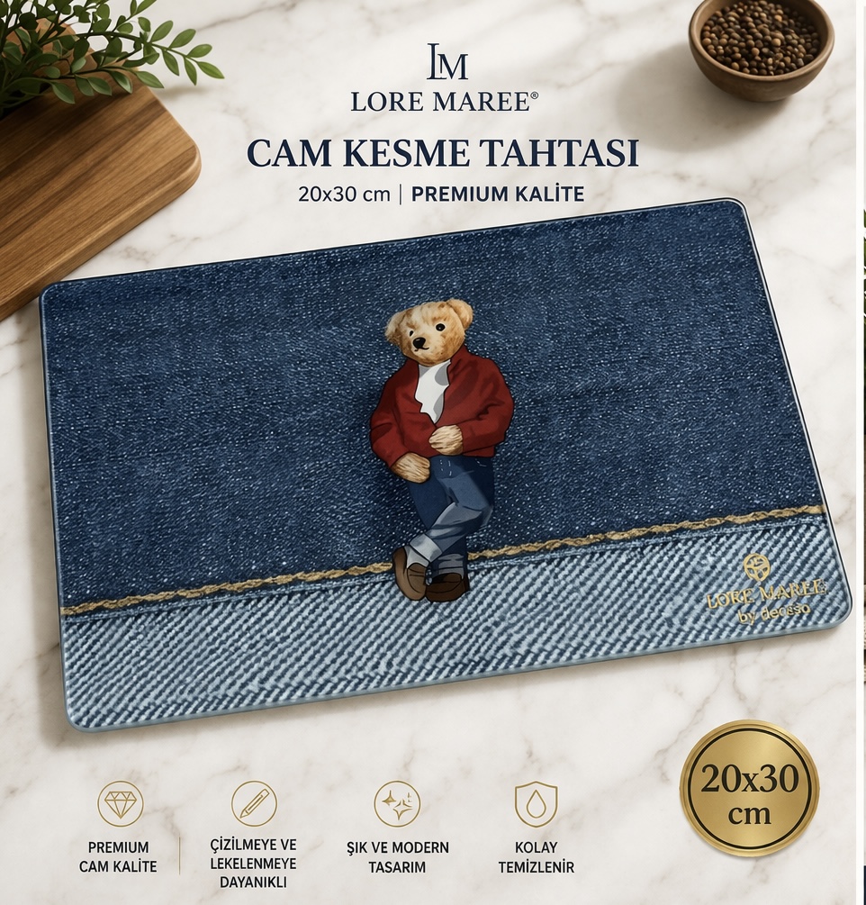 Lore Maree & Cam Dünyası kalitesiyle premium cam kesme tahtası 20x30cm