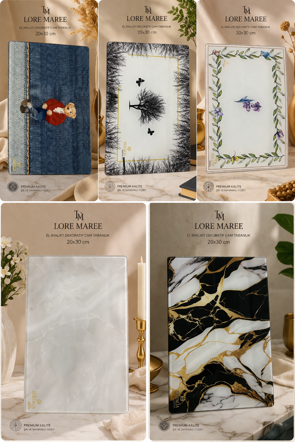 Lore Maree & Cam Dünyası kalitesiyle premium cam kesme tahtası 20x30cm