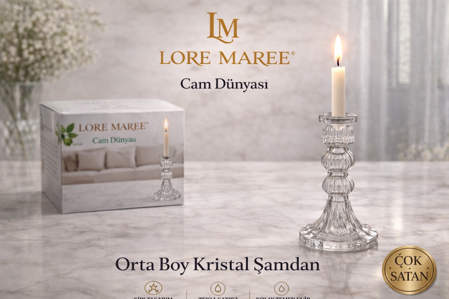 Lore Maree Orta Boy Cam Şamdan