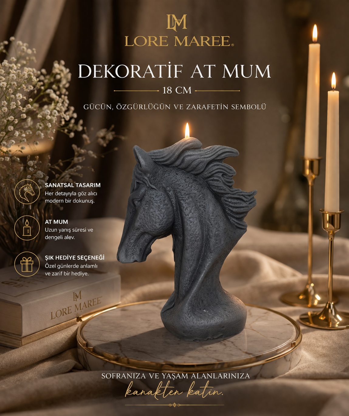 DEKORTAİF AT MUM 18 CM