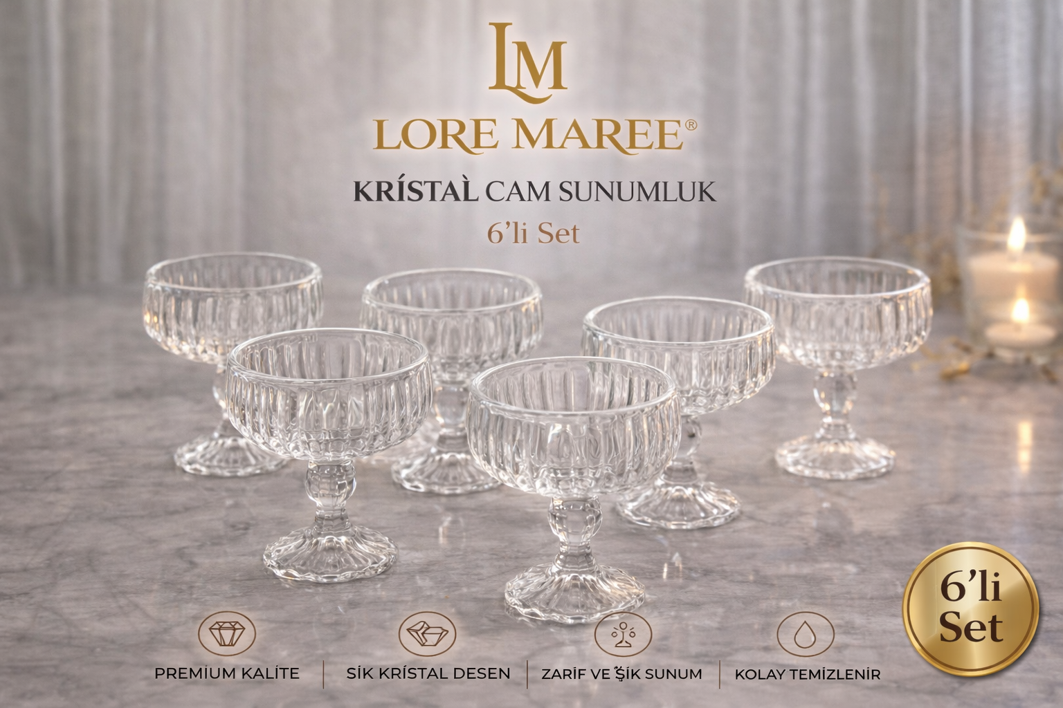 Lore Maree 6’lı Kristal Cam Sunumluk