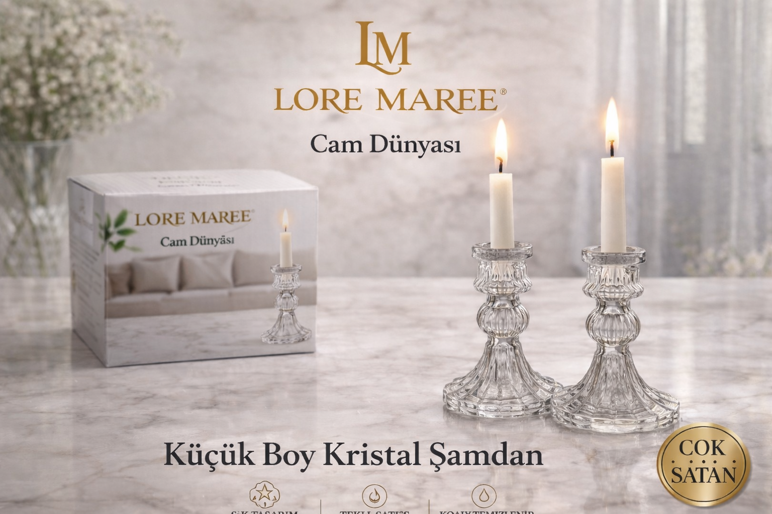 Lore Maree Küçük Boy Cam Şamdan