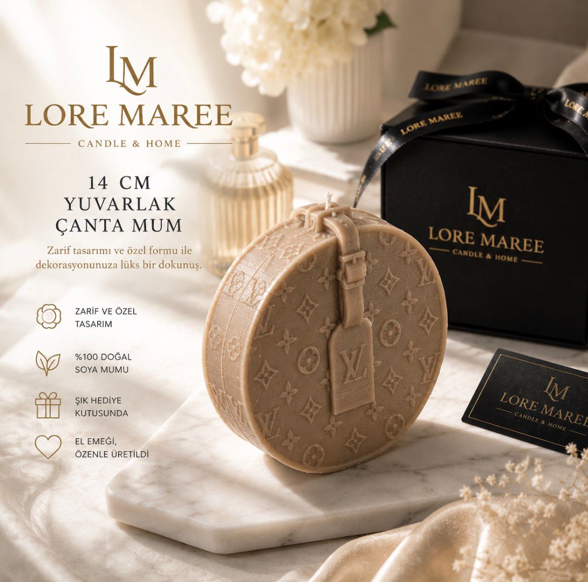 Lore Maree 14 CM Yuvarlak Çanta Mum ✨